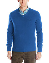 Original Penguin Men's P55 Lambswool V-Neck Sweater, Classic Blue, Large