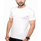 Fleximaa Men's Cotton Round Neck T-Shirts - White Color. Sizes : S-38, M-40, L-42, XL-44, XXL-46