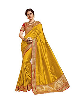 EthnicJunction Women's Heavy Sarees for Wedding Function With Blouse (Yellow,EJ1147-7053)