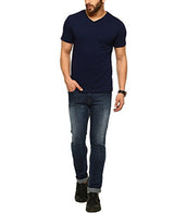 Tripr Men's V-Neck Tshirt Navy Blue(Medium)