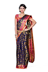 Mimosa Women's Traditional Art Silk Saree Kanjivaram Style With Blouse Color:Navy(3297-153-NVY-RNI )