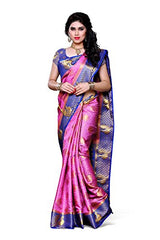Mimosa Women's Traditional Art Silk Saree Kanjivaram Style With Blouse Color:Pink(3301-200-PINK-RBLU )