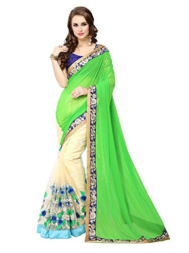 Panchratna Women's Faux Georgette Saree (ME-NX-93-1_Green)
