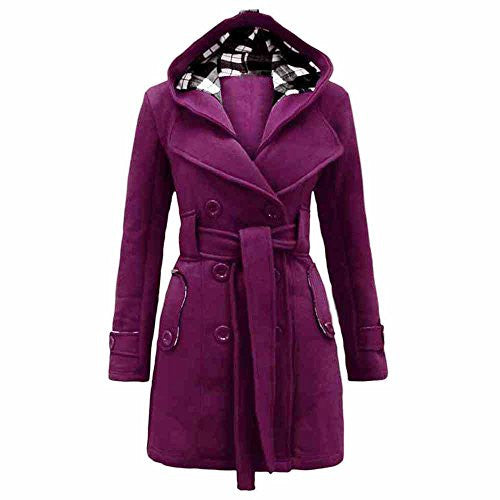 Luca Womens Warm Winter Hooded Long Section Coat (M, Purple)