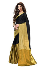 Glory Sarees Women's Cotton Saree (jari103_black and gold)