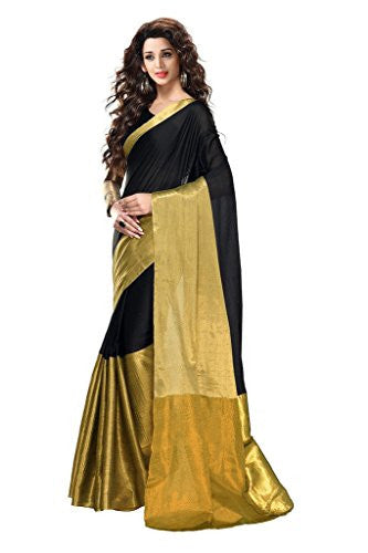 Glory Sarees Women's Cotton Saree (jari103_black and gold)