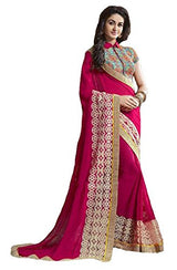 V-Art Women's Faux Georgette Saree With Blouse Piece (Dcmtnrgpink_Pink)