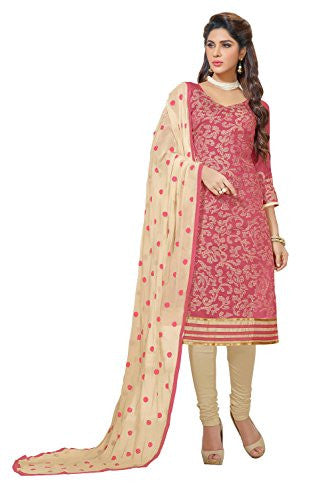 Khushali Presents Embroidered Chanderi Dress Material(Pink,Beige)