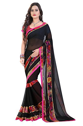 Glory Sarees Women's Gerogette Saree(vn20_Black)