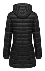Wantdo Women's Lengthed Hooded Packable Ultra Light Weight Down Coat(Black,Asian 3XL/ US XL)