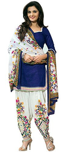 AngelFab Women's Cotton Dress Material(BLUE_WHITE_Blue_Free Size)