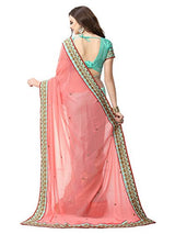 Panchratna Women'S Orange and Sky georegette ethnic saree with blouse piece material...
