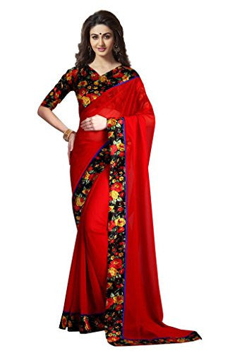 Glory Sarees Ethnic Wear Women's Gerogette Saree(redberry101_red)