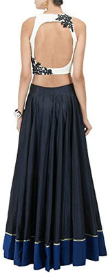 Sky Global Women's Embroidered Georgette White &amp; Black Lehenga Choli (Lehnga_138_Free Size_White&amp;Black)