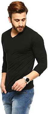 V Neck Full Sleeve SupermanT Shirt - Men's V Neck Full Hand Man of steel logo T Shirt - Black