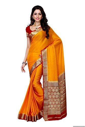 Mimosa Women'S Creap Silk Saree With Blouse,Color:Gold(3200-2077-MGLD-RMRN)