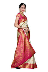Mimosa Women's Traditional Art Silk Saree Kanjivaram Style With Blouse Color:Off White(3300-225-HWT-RNI )