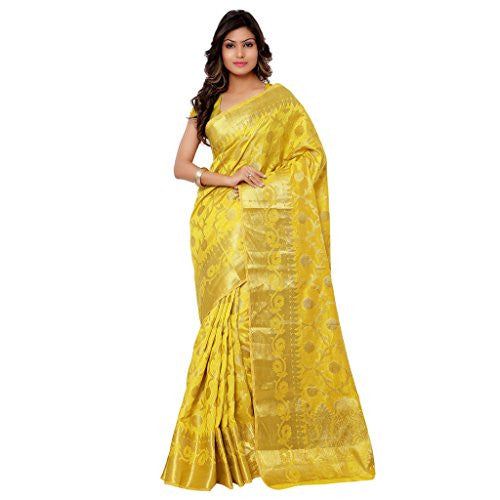 Varkala Silk Sarees Women's Tussar Silk Kanchipuram Saree(PT1001GD_Yellow)