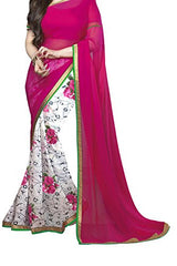 Trendz Women's Georgette Half &amp; Half Saree (TZ_Rose_Aayesha_Pink)