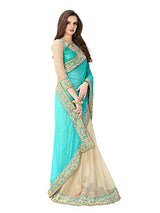 Glory Sarees Women's Georgette Saree (Sukanya blue saree_blue &amp; beige)