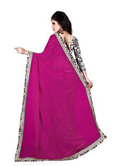 Oomph! Women's Georgette Sarees Party Wear/Fancy Georgette Sarees/Printed Georgette Sarees - Magenta &amp; Porpoise Grey