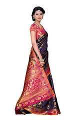Mimosa Women's Traditional Art Silk Saree Kanjivaram Style With Blouse Color:Navy(3297-153-NVY-RNI )
