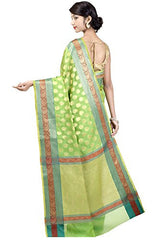 Chandrakala Women's Green Banarasi Cotton Silk Saree