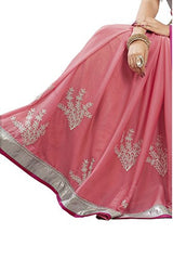 Oomph! Women's Georgette Sarees Party Wear/Fancy Georgette Sarees/Embroidered Georgette Sarees - Rose &amp; Crepe::Peach