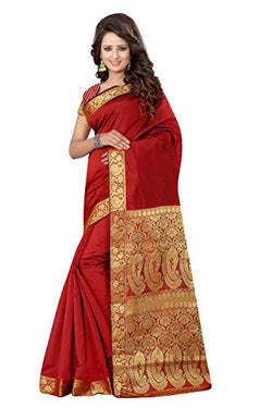 Fab Brand Self Design Tassar Silk Red Color Saree For Women With Blouse Piece