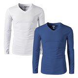 Tripr Men's V-NECK Full Sleeves Tshirt Combo White Royalblue (Large)