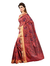 Lehja Women's Cotton Sarees Party Wear/Traditional Cotton Sarees/Woven Cotton Sarees - Blush Red &amp; Navy Blue