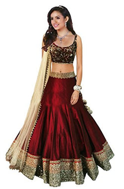 Clickedia Women's Silk Lehenga (meera Maroon _Maroon _Free Size)