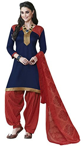 Khushali Presents Crepe Dress Material (Navy Blue,Red)
