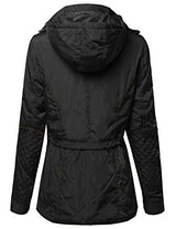 Quilted Military Puffer Jacket With Drawstring Waist Black Size L