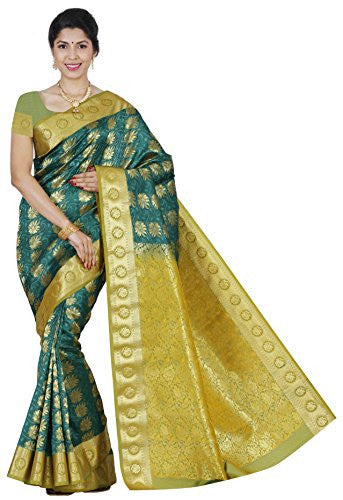 RR Women's Resham Silk Powerloom Saree (RR-REB001-DARK GREEN)