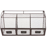 Large Rustic Brown Metal Wire Wall Mounted Hanging Fruit Basket Storage Organizer Bin w/ Chalkboards