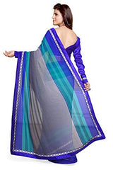 SOURBH Women's Faux Georgette Printed Saree (1040_Blue,Black)