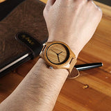 CUCOL Men's Bamboo Wooden Watch with Brown Cowhide Leather Strap Japanese Quartz Movement Casual Watches