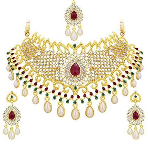 Sukkhi Fancy Gold Plated AD Necklace Set For Women