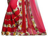 Sourbh Women's Georgette Saree (258_Beige,Red)
