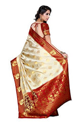 Mimosa Women's Traditional Art Silk Saree Kanjivaram Style With Blouse Color:Off White(3301-200-HWT-MRN )
