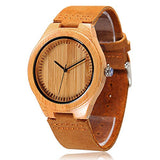 CUCOL Men's Bamboo Wooden Watch with Brown Cowhide Leather Strap Japanese Quartz Movement Casual Watches