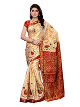 Mimosa Women Kanchipuram Art Silk Saree With Contrast Blouse (Off-White ,3165-97-1201-PK-OFFWT)