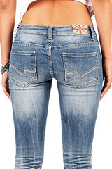 Pink Ice Women's Juniors Low Rise Ripped Straight Leg Machine Jeans, Denim,3