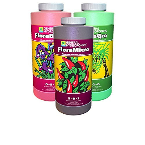 General Hydroponics Flora Grow, Bloom, Micro Combo Fertilizer, 1 pint