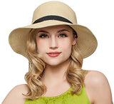Women Floppy Sun Beach Straw Hats Wide Brim Packable Summer Cap (Beige) by Janrely