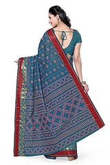 Rani Saahiba Printed Zari Border Cotton Saree(Blue_Skr1100)