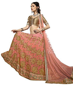 AASVAA Women's Peach Embroidered Lehenga Choli