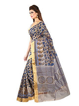 Lehja Women's Cotton Sarees Party Wear/Traditional Cotton Sarees/Woven Cotton Sarees - Hazelwood Biege &amp; Navy Blue