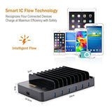 Charging Station, Roukos 10 Ports USB Dock with Build-in Patented Retractable Charging Cables for iPhone, Android Phone, Tablet, iPad, Kindle (2017 Version - Black)